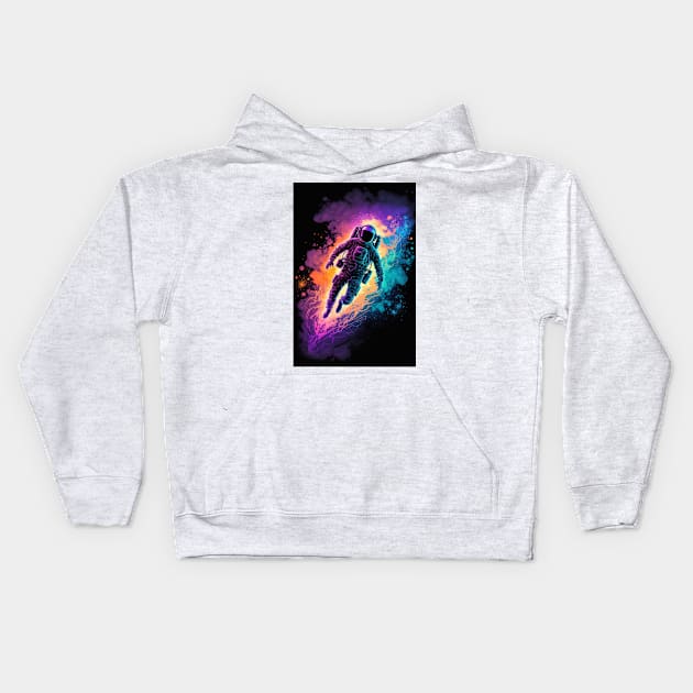 Blacklight Neon Astronaut In Space Kids Hoodie by TortillaChief